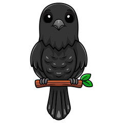 Cute crow bird cartoon on tree branch