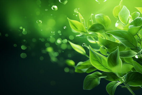 Green leaves movement falling flow 3d rendering illustration background