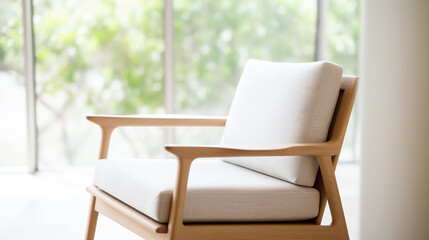 A close-up of a minimalist living room chair, with a comfortable and stylish design.