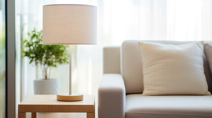 A close-up of a minimalist living room coffee table lampshade, with a simple and elegant design.