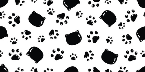 cat head seamless pattern dog paw footprint kitten cartoon vector pet toy breed doodle gift wrapping paper tile background repeat wallpaper illustration design isolated