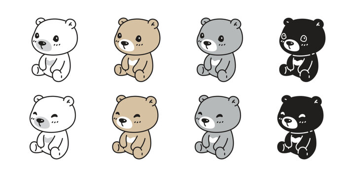 Bear vector polar sitting icon pet character cartoon logo teddy symbol doodle animal illustration isolated design