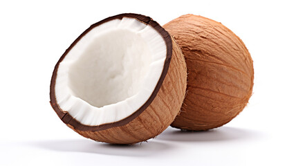 Coconut with half isolated on white background