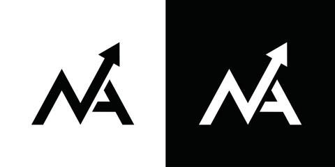 M A or Mountain and financial arrow logo design template. Mountain shape brand, icon, badge or label. Vector	