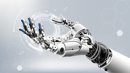 Artificial intelligence robot hand mock up on technology background, AI generated technology concept, vector illustration