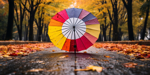 Image of colorful umbrella on the street of a botanical garden  