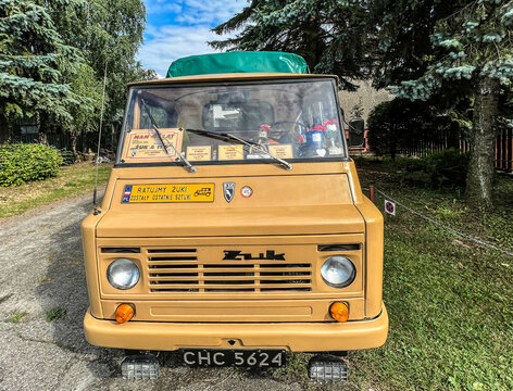 Chelm, Poland, July 20, 2023: Vintage FSC Zuk van standing by the road in Chelm. In the years 1959 to 1998, 587,818 such cars were produced. 