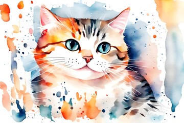 cat with flowers watercolour