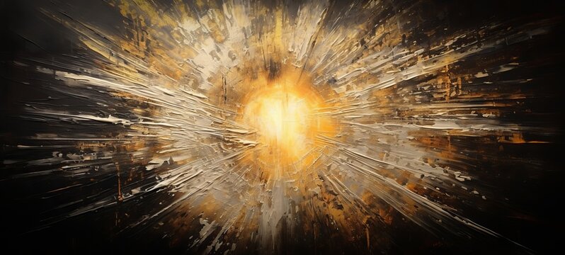 Closeup of abstract rough gold black sun explosion painting texture, with oil brushstroke, pallet knife paint on canvas - Art background illustration