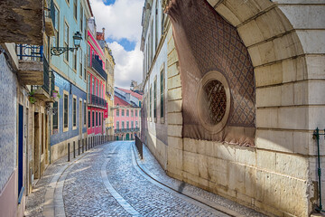 Portugal Travel Concepts. Walking Through the Colorful Streets of Lisbon - obrazy, fototapety, plakaty