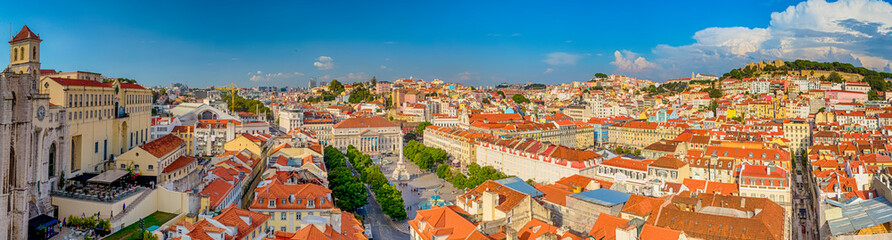 Fototapeta na wymiar Portuguese Romantic Destinations. Panorama of Alfama District in Lisbon With Cathedral in Portugal.