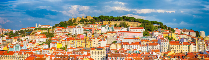 Romantic Destinations. Picturesque Colorful Image of Alfama District in Lisbon in Portugal.