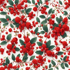 Naklejka premium Red cherries seamless pattern background