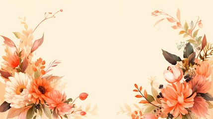 Fototapeta na wymiar 秋の花のイラスト、カラフルな草花の背景フレーム