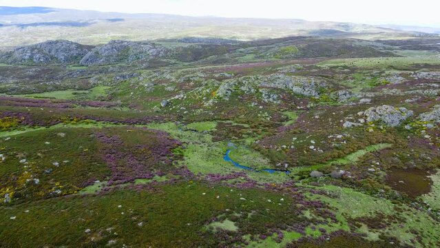 Drone push in dolly above sierra secundera and arroyo de los toriles zamora spain