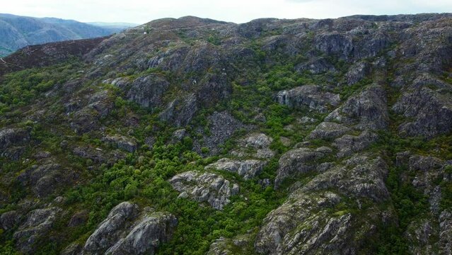 Exposed rocky canyons with green lush vegetation, pico del fraile ca&ntilde;on del rio tera spain