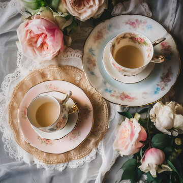 floral tea party flatlay
