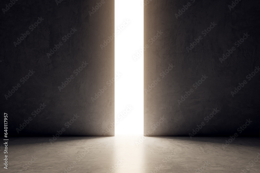 Poster bright line opening on black concrete wall background with mock up place. future, way and ambition c