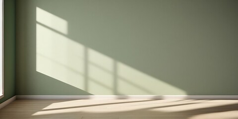 Obraz premium Green empty wall with beautiful light and shadow, empty space, copy space, background for product presentation