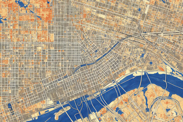 Birds Eye View Abstract Map of City extreme closeup. Generative AI.