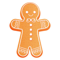 Gingerbread man cute christmas cookie character textures with decorations in cartoon style isolated on white background.