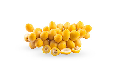 fresh date palm fruits and half cut on a white,isolated