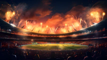Küchenrückwand glas motiv Nordlichter Fireworks In Cricket Stadium After Winning Tournament, Worldcup