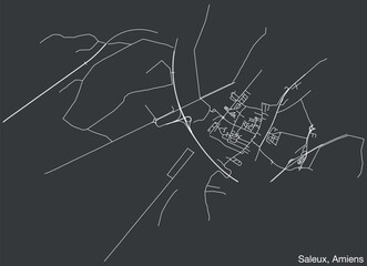 Detailed hand-drawn navigational urban street roads map of the SALEUX COMMUNE of the French city of AMIENS, France with vivid road lines and name tag on solid background
