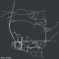 Detailed hand-drawn navigational urban street roads map of the GLISY COMMUNE of the French city of AMIENS, France with vivid road lines and name tag on solid background