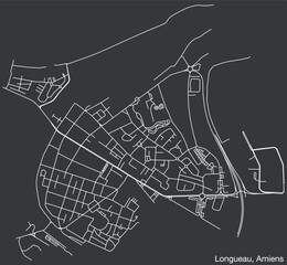Detailed hand-drawn navigational urban street roads map of the LONGUEAU COMMUNE of the French city of AMIENS, France with vivid road lines and name tag on solid background