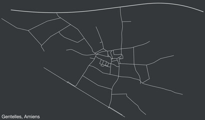 Detailed hand-drawn navigational urban street roads map of the GENTELLES COMMUNE of the French city of AMIENS, France with vivid road lines and name tag on solid background