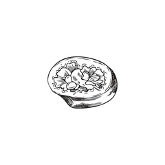 Outline slice chili pepper pod with seeds, cut cayenne paprika, vector hand drawn black contour piece spicy vegetable