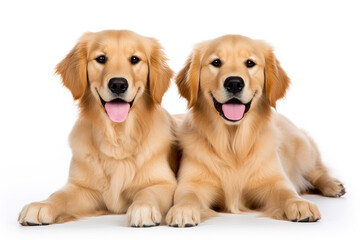 Golden Retrievers Dogs isolated on white plain background