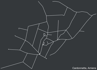 Detailed hand-drawn navigational urban street roads map of the CARDONNETTE COMMUNE of the French city of AMIENS, France with vivid road lines and name tag on solid background