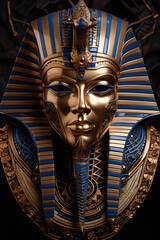 Ancient Egyptian Golden Mask of Pharaon on a black background. Generative AI - obrazy, fototapety, plakaty