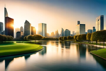 city river at sunset