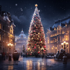 Fototapeta na wymiar Town Christmas tree