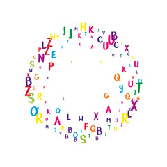 Flying latin letters. Colorful childish scattered