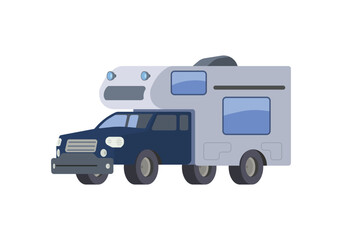 Camper van, recreational vehicle, mobile auto house with windows, vector transportable dwelling for road travel, journey
