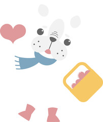 happy valentine's day with dog holding bucket of heart, love concept, flat png transparent element character design