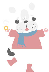 happy valentine's day with dog holding diamond ring, love concept, flat png transparent element character design