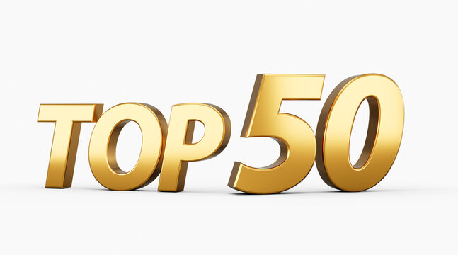 3d Golden Shiny Top 50 Text Top Fifty 3d Text Isolated On White Background 3d Illustration