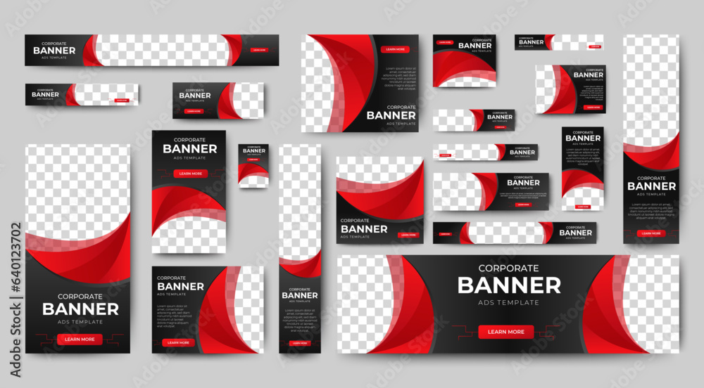 Wall mural set of creative web banners of standard size with a place for photos. black and red. business ad ban