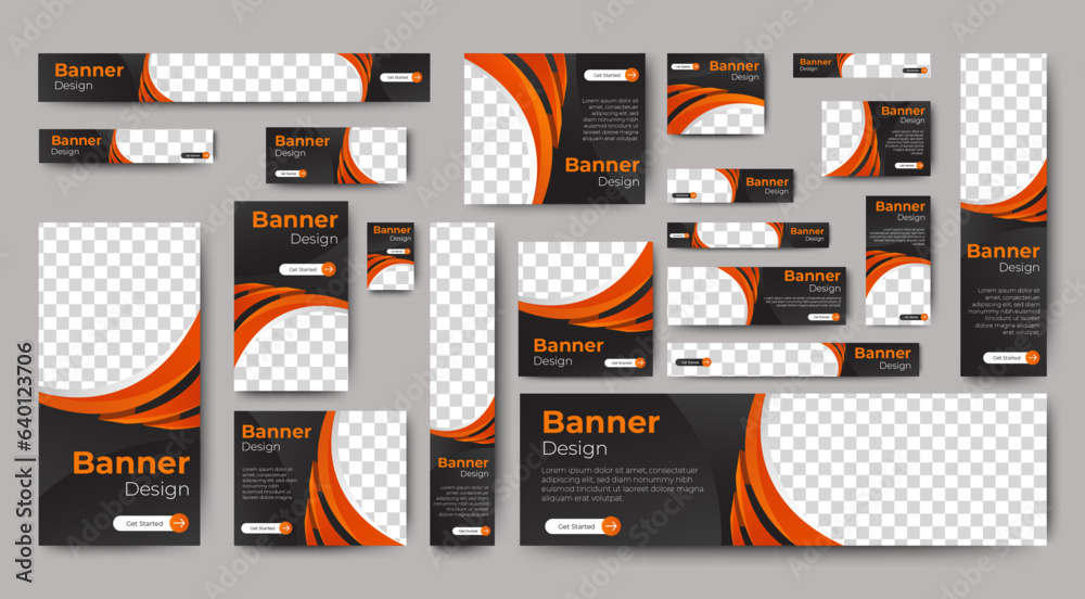 Wall mural Modern banner design web template Set, Horizontal header web banner. Orange cover header background for website design, Social Media Cover ads banner, flyer, invitation card	
