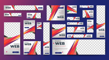 Corporate web banners of standard size with a place for photos. Vertical, horizontal and square template	
