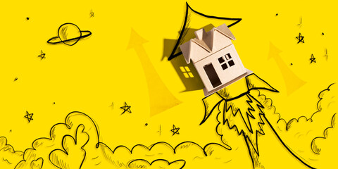 Housing price rising up like a rocket - Flat lay