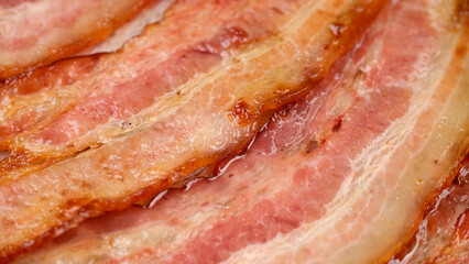 Bacon. Fried bacon close up