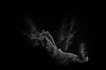 Distressed white grainy texture. Dust overlay textured. Grain noise particles. Rusted black background. Vector illustration. EPS 10.  