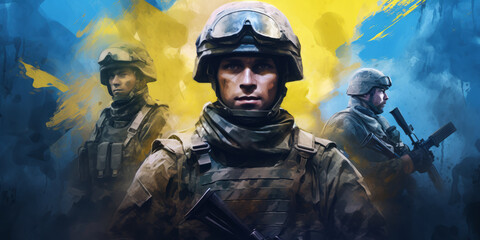 illustration of elite modern Ukrainian soldiers. Cutting-Edge Technology, Defense, Security