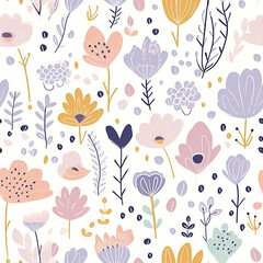 Fototapeta na wymiar Flora wonderland seamless pattern, kid drawing a little cute flower seamless pattern, repeating background, Tileable wallpaper print